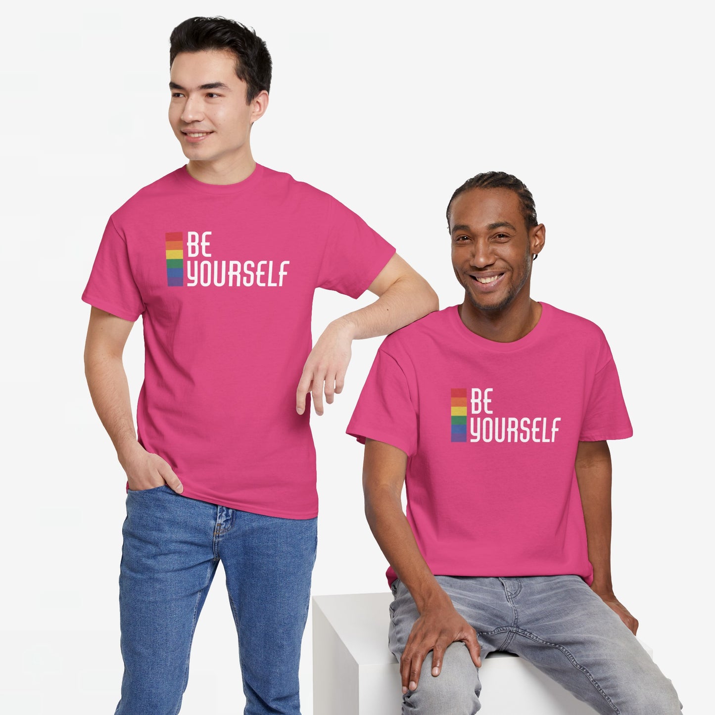 Gay Pride T-shirt - Be Yourself (witte tekst) - Oversized #24