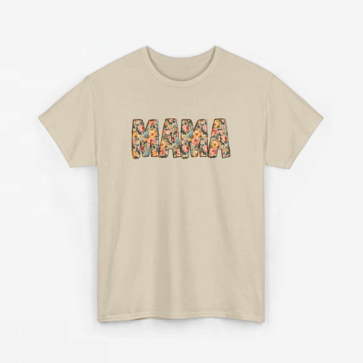 Beige T-shirt met bloemenprint “MAMA” op de borst