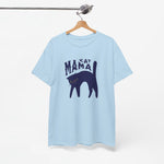 Lichtblauwe T-shirt met “Kat Mama” poesprint, aan een hanger