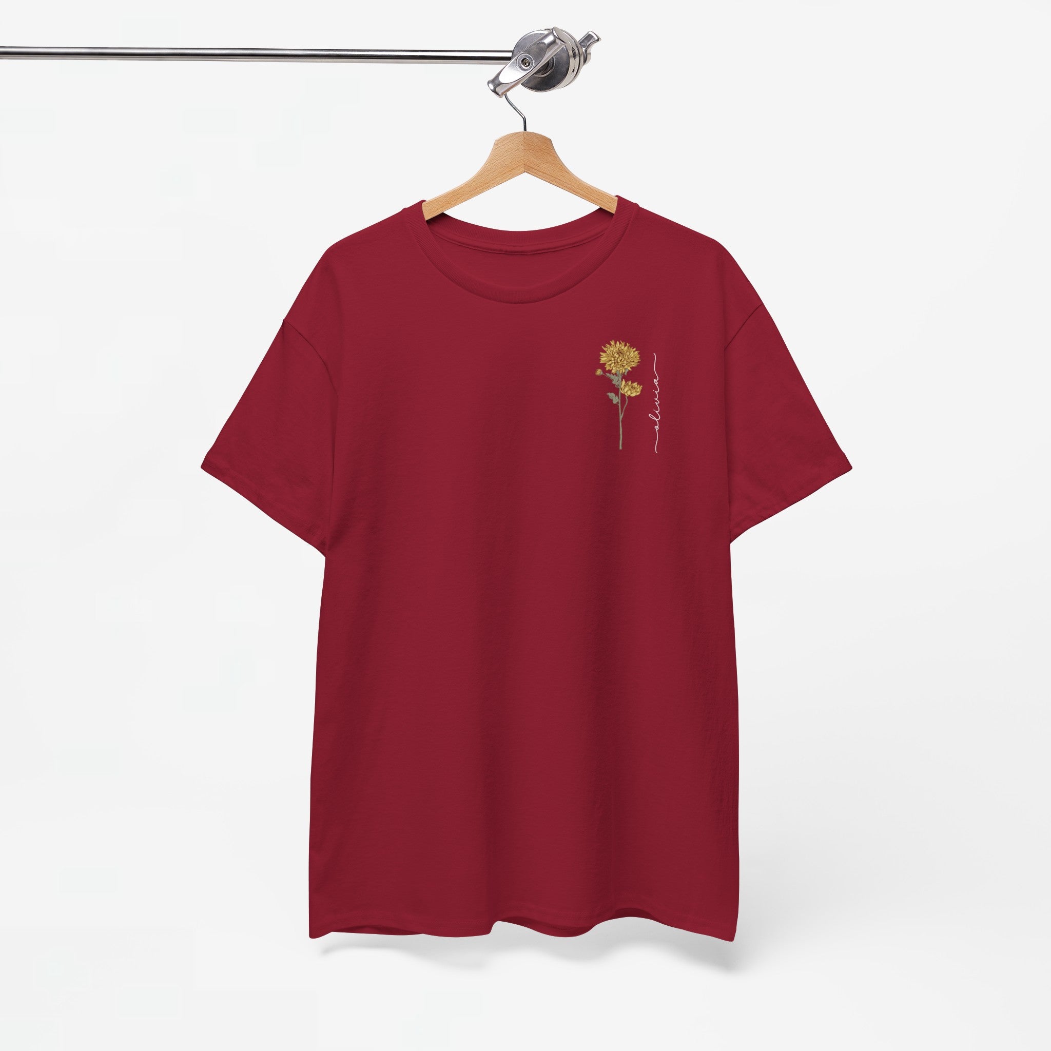 Gepersonaliseerde Moederdag Mama Cadeau - T-shirt - Geboortemaand bloem met naam - kleine print (witte tekst)