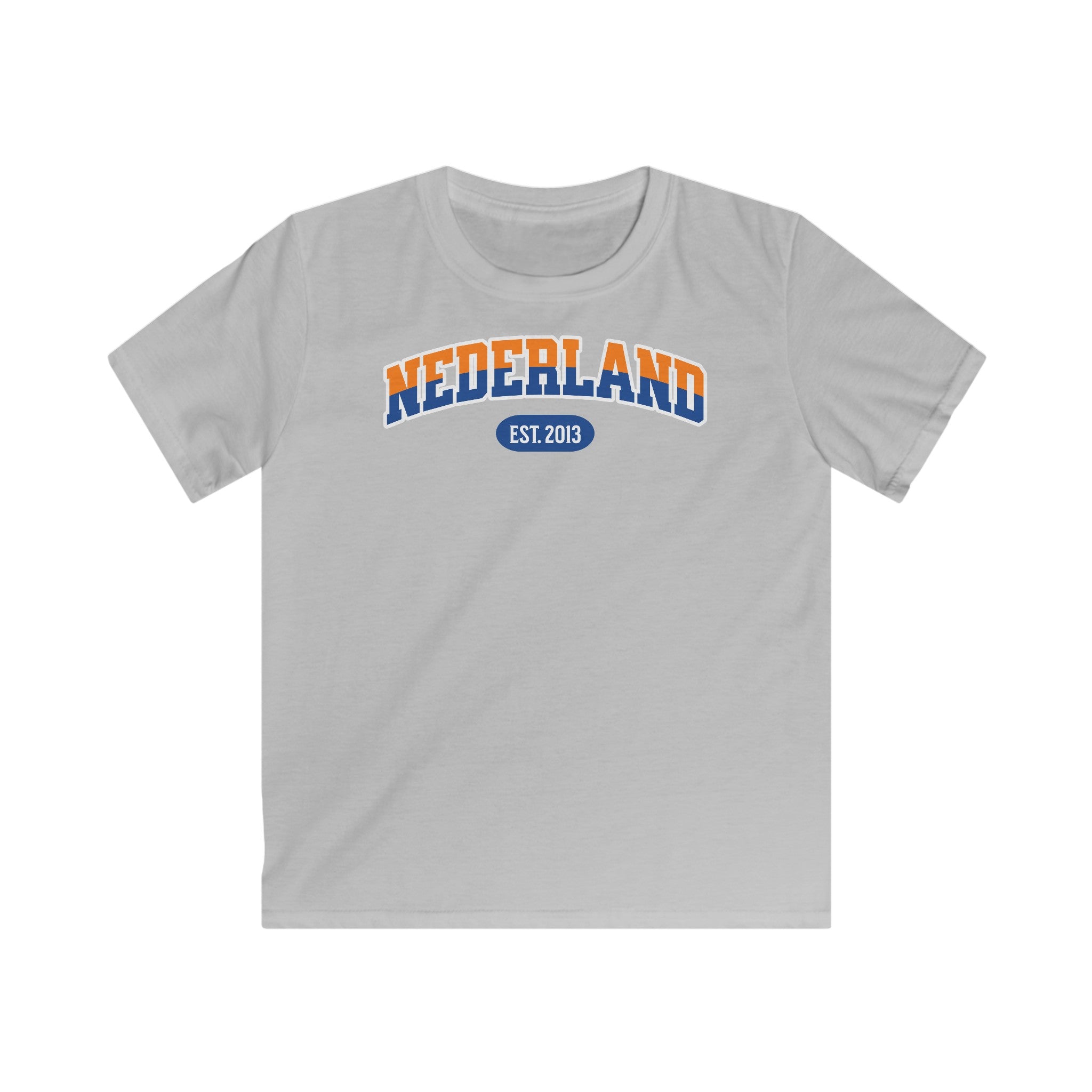 Kind Voetbal T-shirt - EK, WK en Koningsdag Kinderkleding - Personaliseer met Naam, Jaar & Rugnummer - NEDERLAND (oranje en blauwe tekst)
