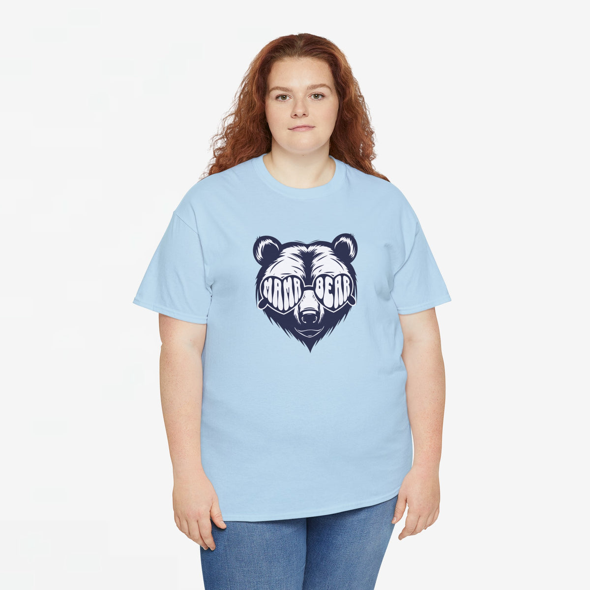 Lichtblauwe t-shirt met grote beerprint op de borst, ronde hals en korte mouwen
