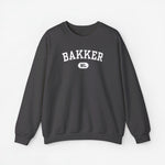 Donkergrijze sweater met ronde hals en BAKKER NL print op de borst