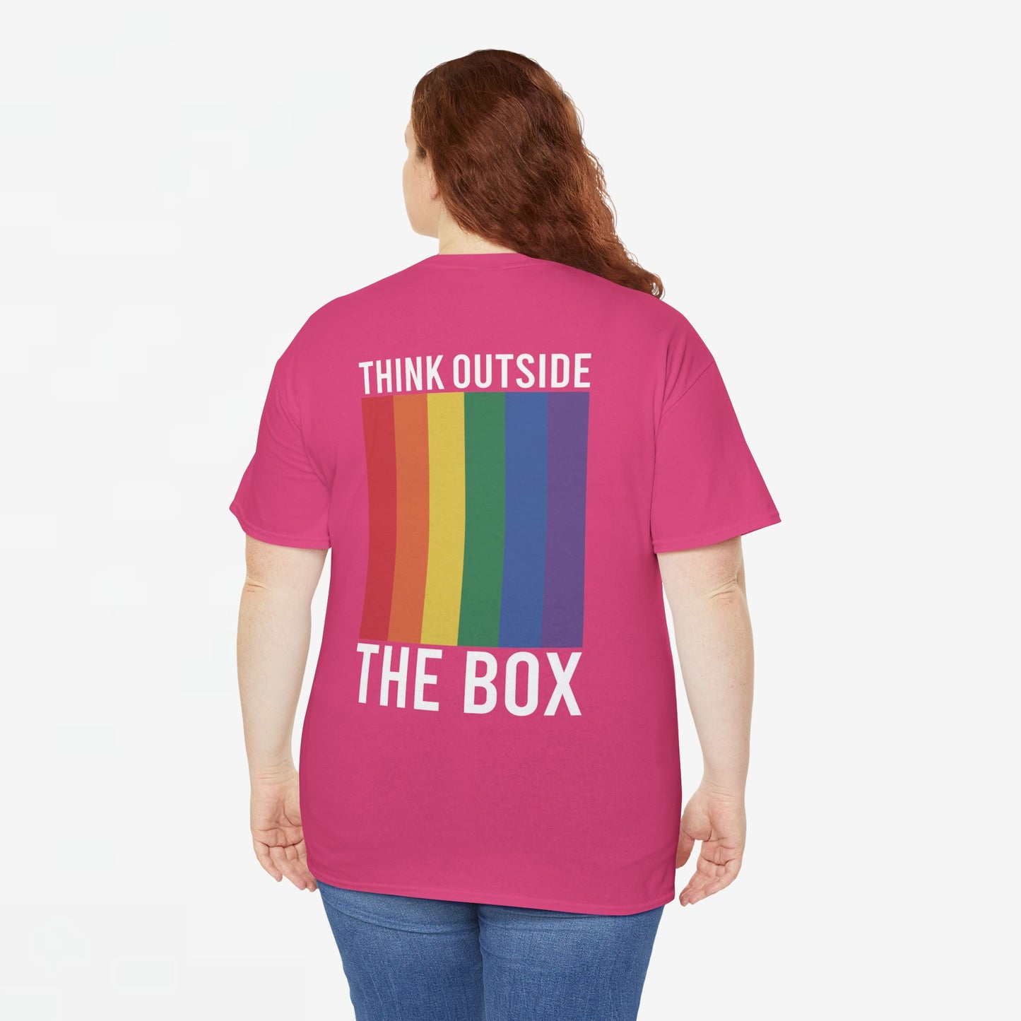 Gay Pride T-shirt - Think Outside The Box (witte tekst) - Back Print - Oversized #28