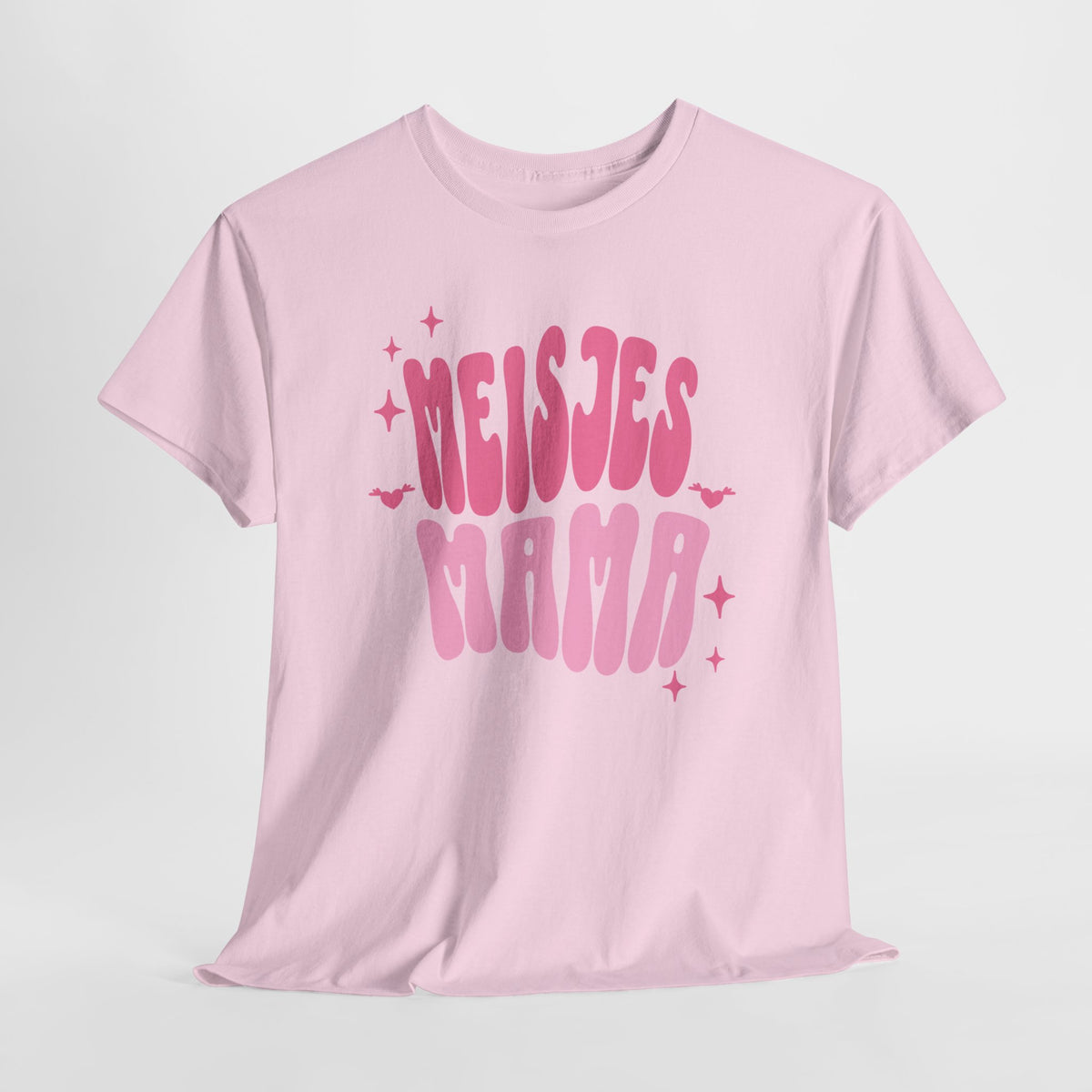 Oversized meisjes-T-shirt lichtroze met “MEISJES MAMA” opdruk en sterren rondom