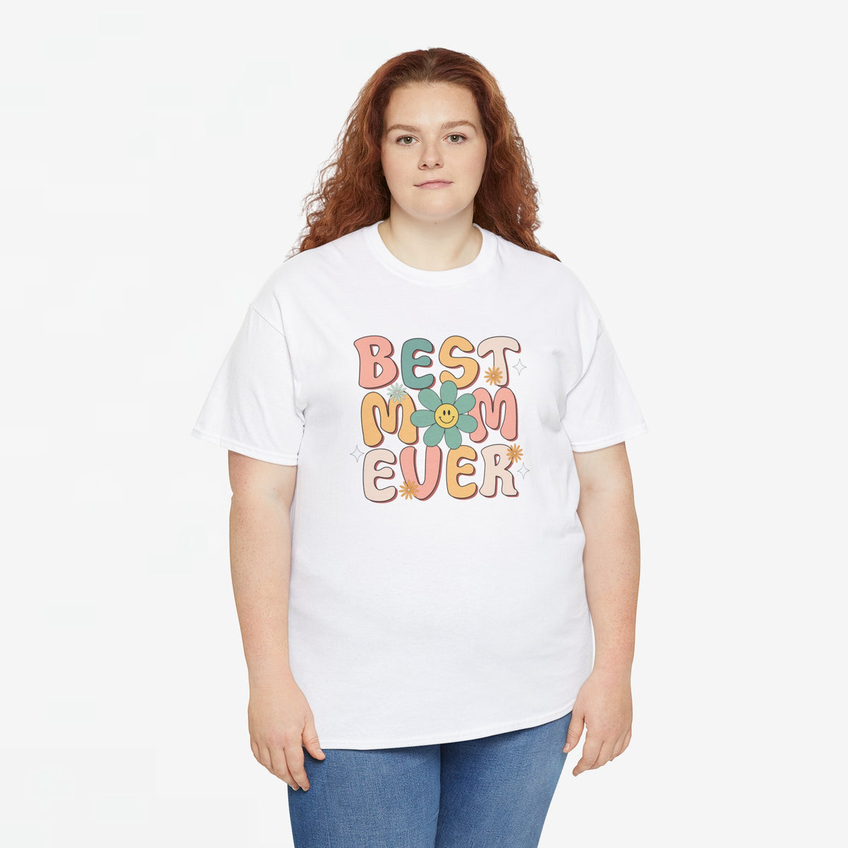 Witte oversized T-shirt met 'BEST EVER' tekstprint en bloemornament