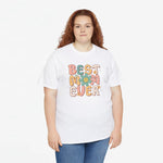 Witte oversized T-shirt met 'BEST EVER' tekstprint en bloemornament