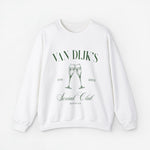 Witte sweatshirt met opdruk VAN DIJK'S Social Club en twee champagneglazen