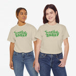 Zandkleurig oversized T-shirt met groene 'Planten Mamma'-print op de borst