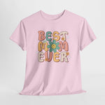 Roze T-shirt op hanger met ronde hals en kleurrijke tekstprint “BEST MOM EVER”