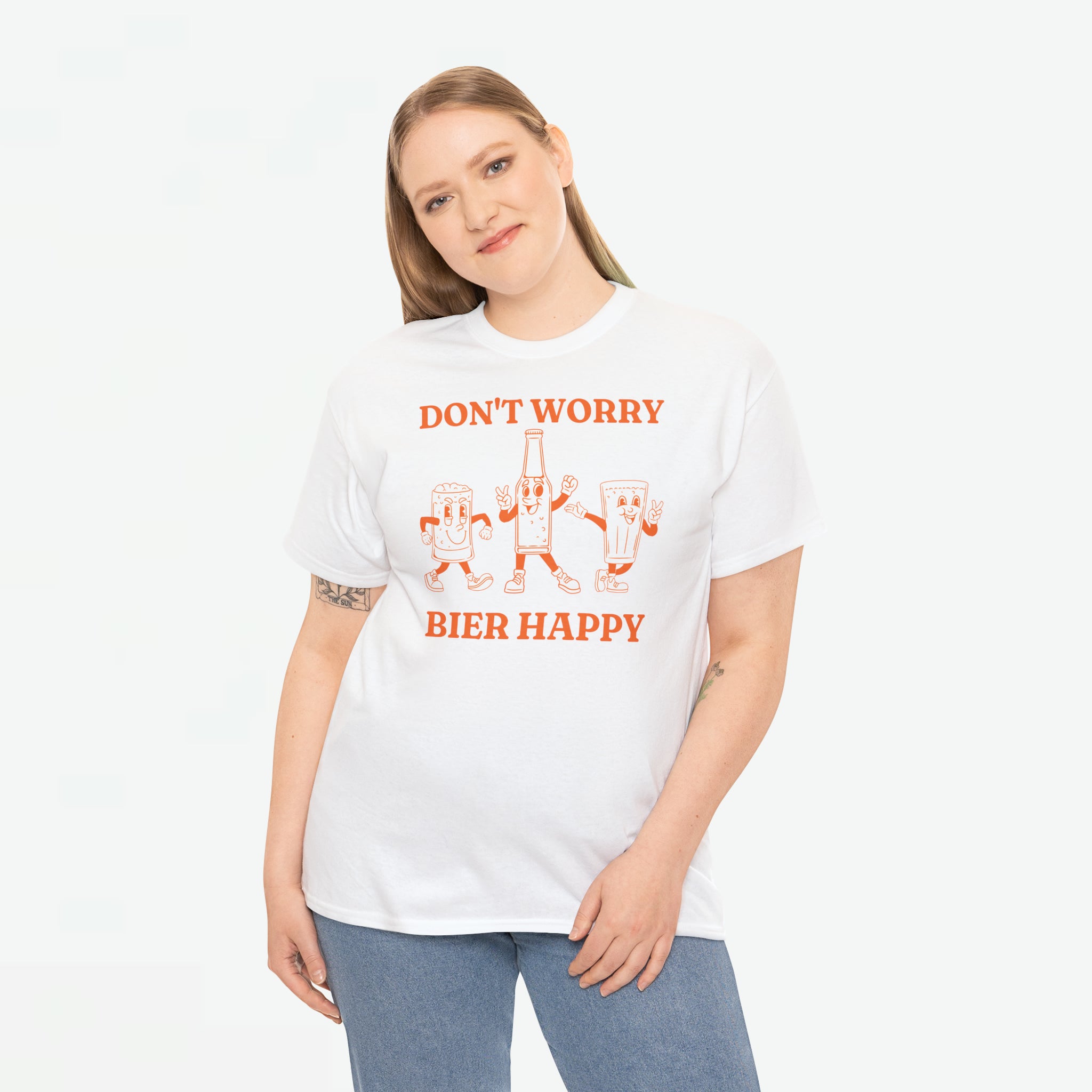 Don't Worry Bier Happy | Front Print | Koningsdag T-shirt | Retro | Oversized