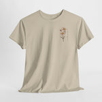 T-shirt beige met kleine bloemenprint op de borst