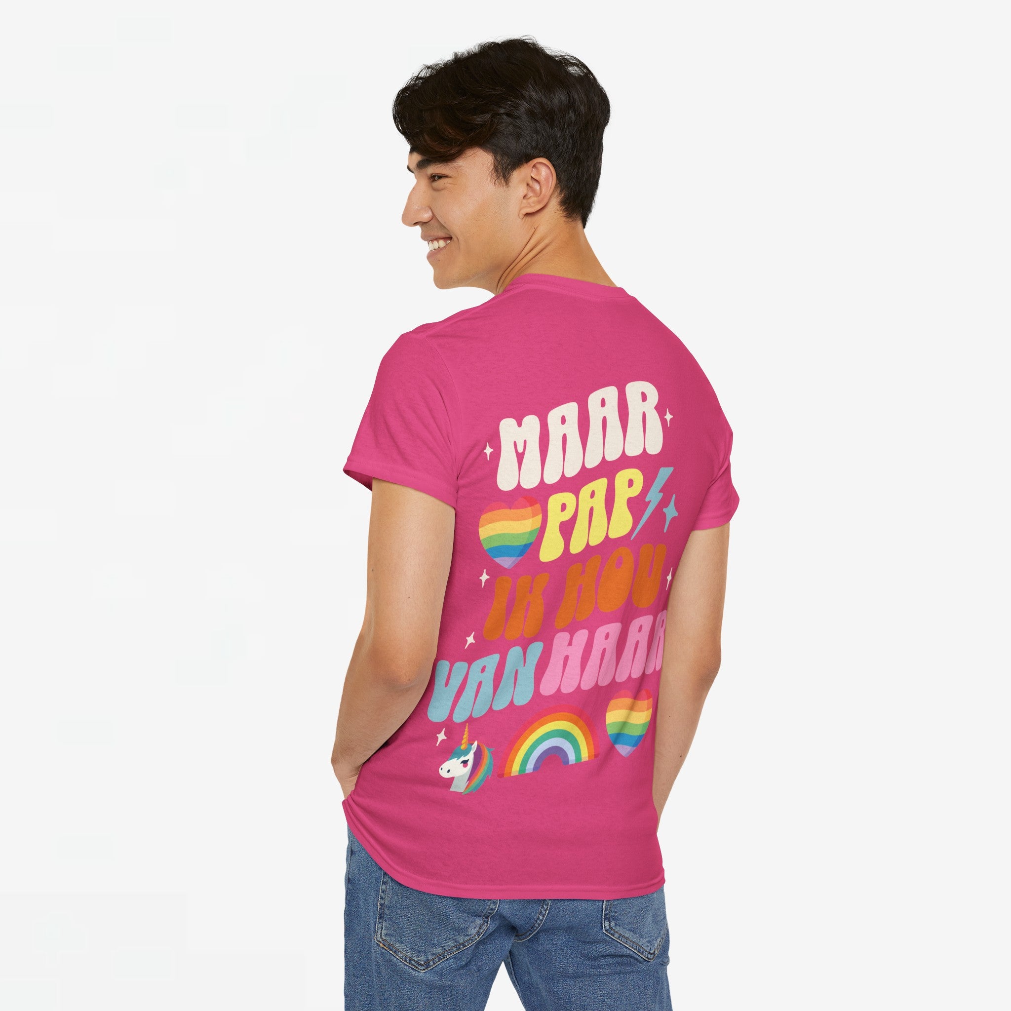 Gay Pride T-shirt - Maar Pap, Ik Hou Van Haar Eenhoorn - Back Print - Oversized Tee