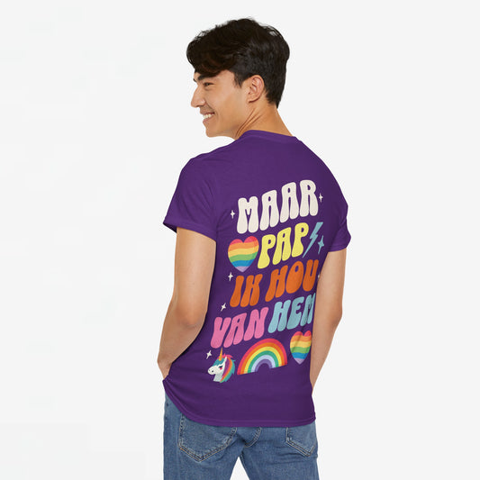 Gay Pride T-shirt -  Maar Pap, Ik Hou Van Hem Eenhoorn - Back Print  - Oversized Tee