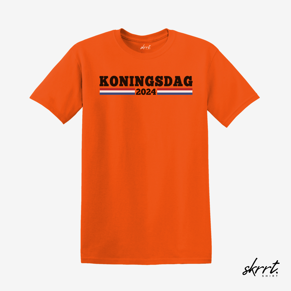 Oranje heren T-shirt met ronde hals en 'KONINGSDAG 2024' voorprint