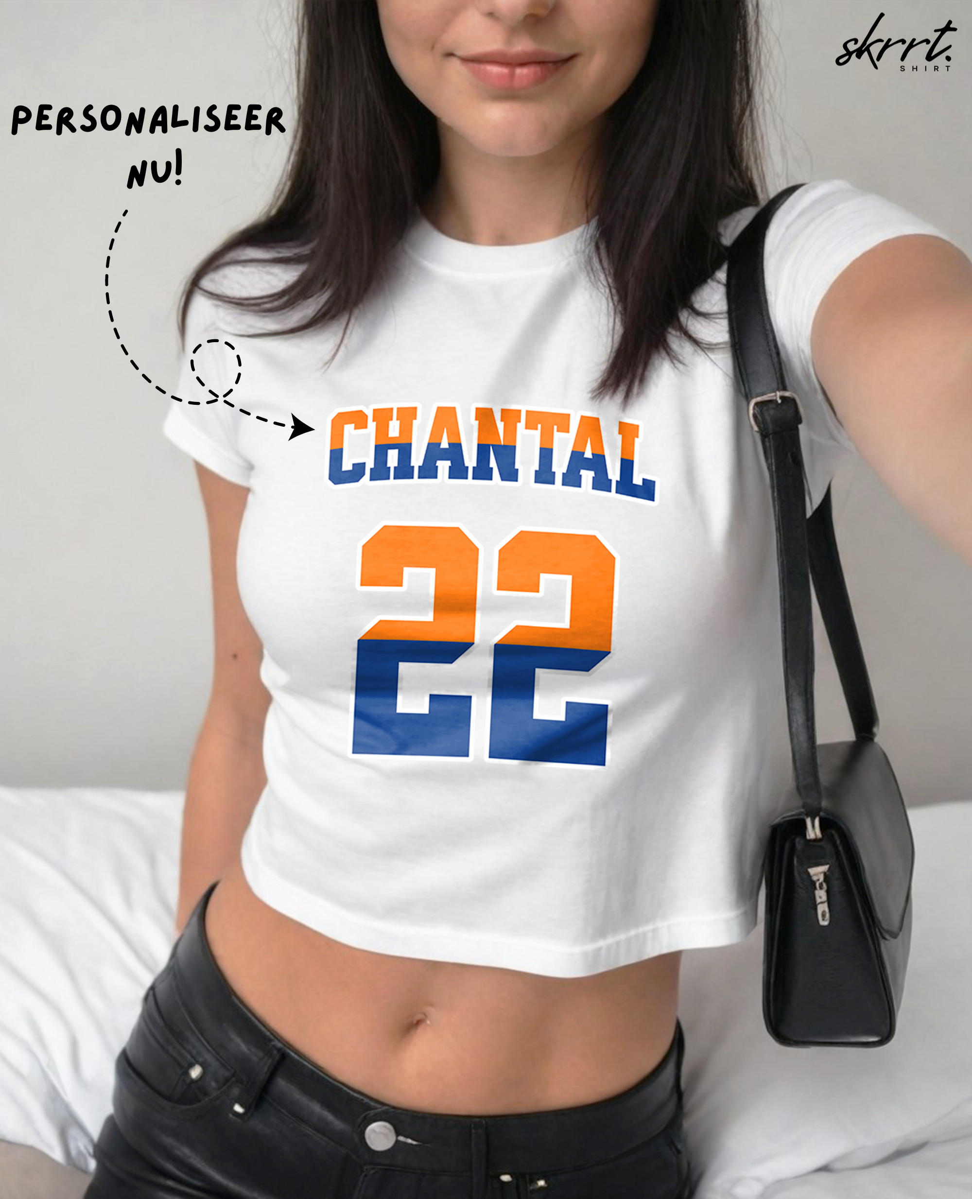 Oranje Cropped T-shirt voor Dames-  Met Naam & Rugnummer
