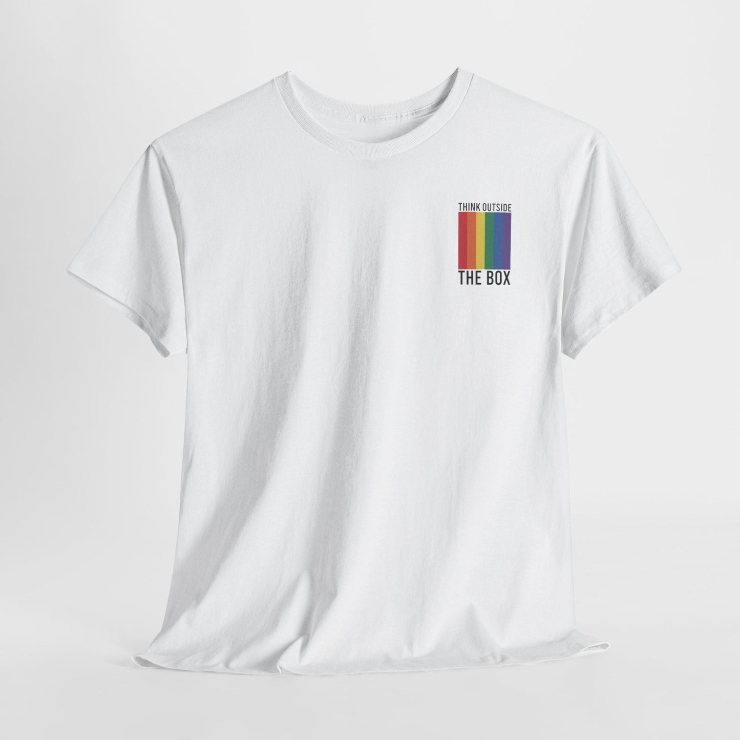 Gay Pride T-shirt - Think Outside The Box (zwarte tekst) - Back Print - Oversized #29