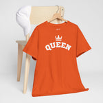 Oranje T-shirt met QUEEN-print en kroon op de borst, korte mouwen