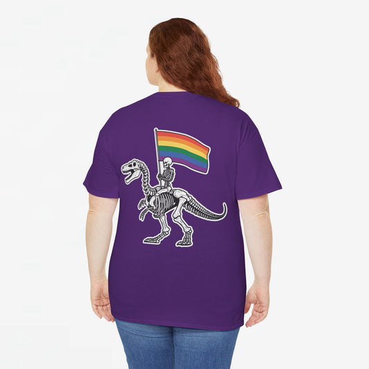 Gay Pride T-shirt - Skelet Dinosaurus Regenboog Pride Vlag - Back Print - Oversized #77