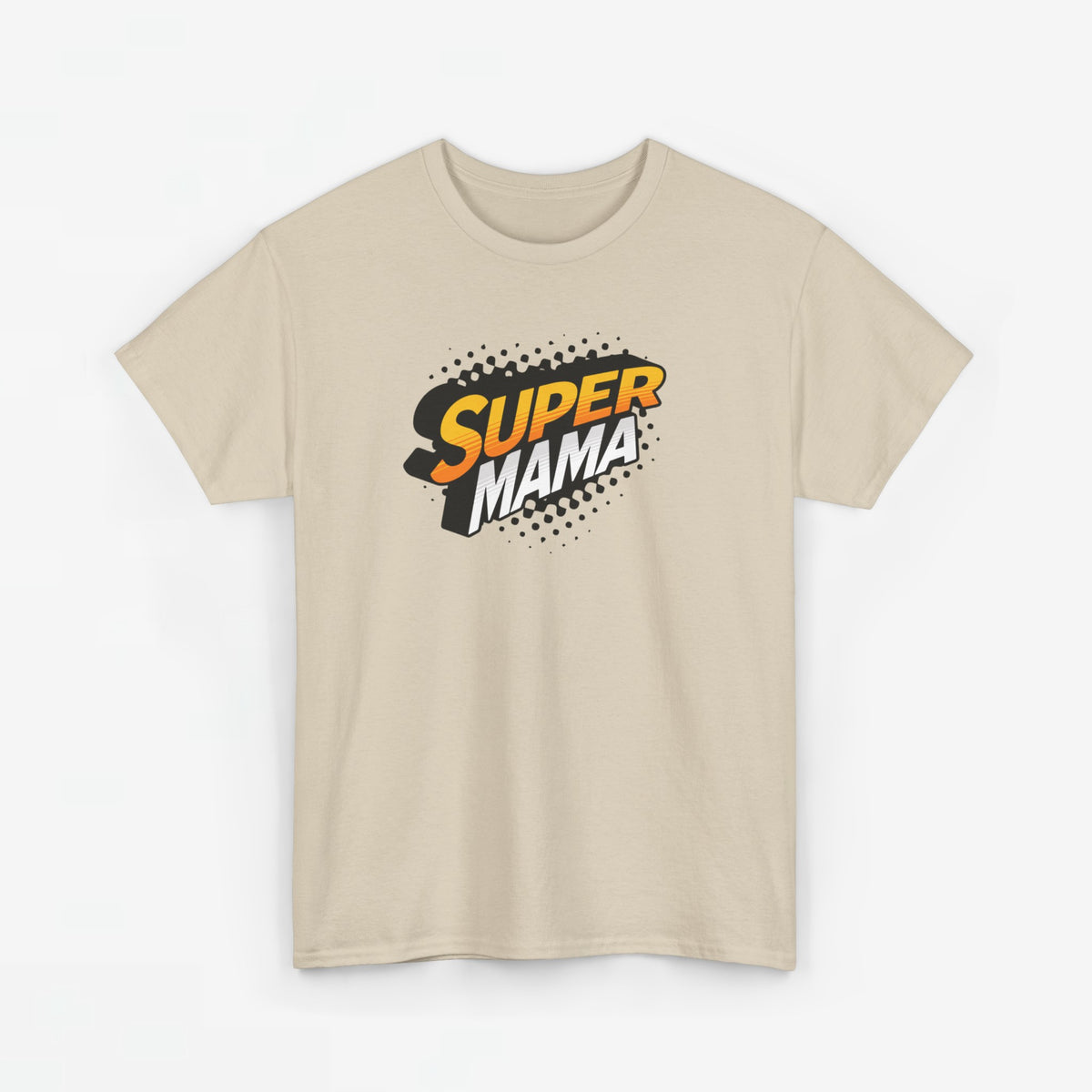 Sandkleurig oversized T-shirt met Super Mama bedrukking vooraan