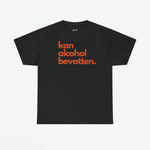 Zwart oversized T-shirt met rode voorprint 'kan alcohol bevattten.'