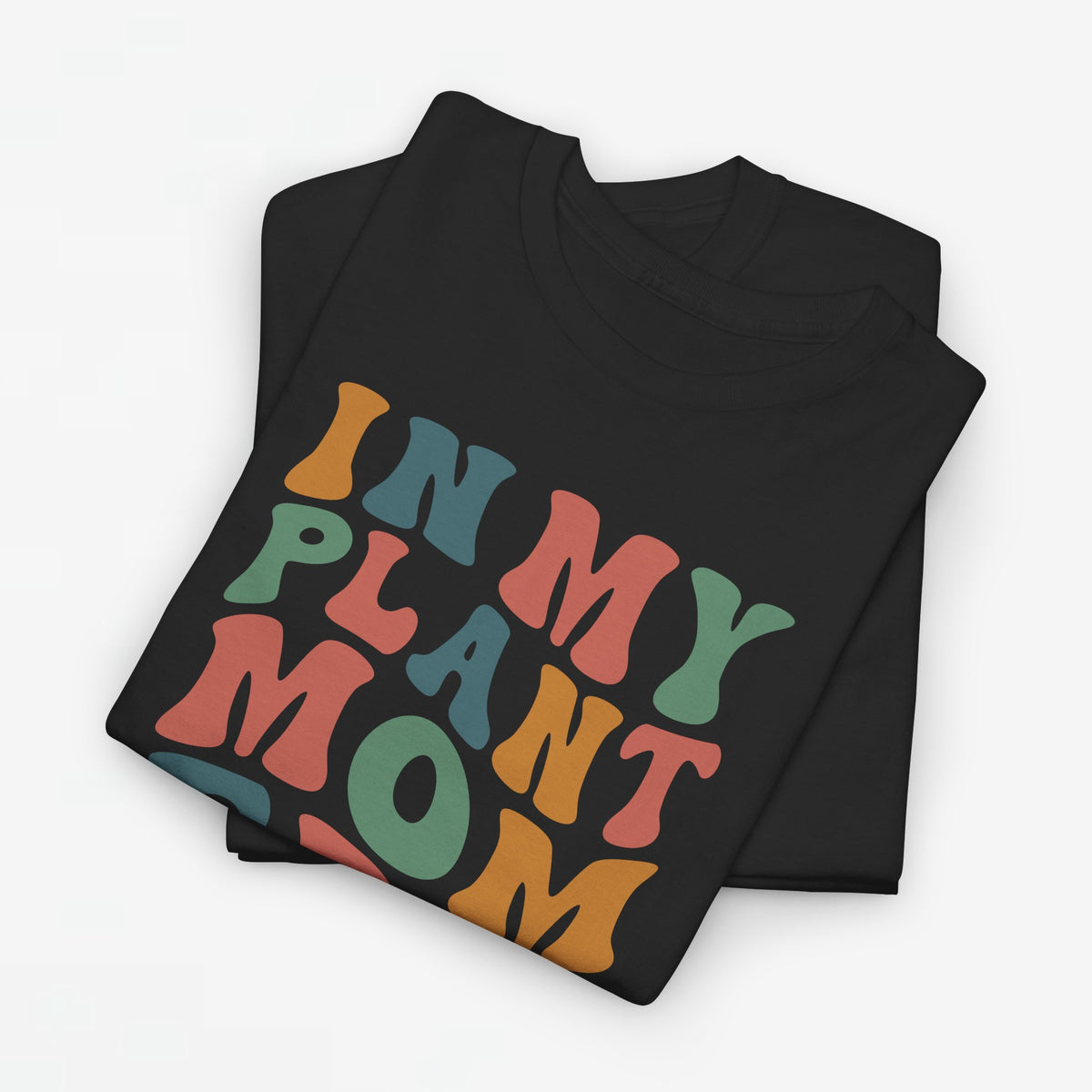 Zwarte oversized t-shirt met kleurrijke 'IN MY PLANT MOM ERA' print op de borst