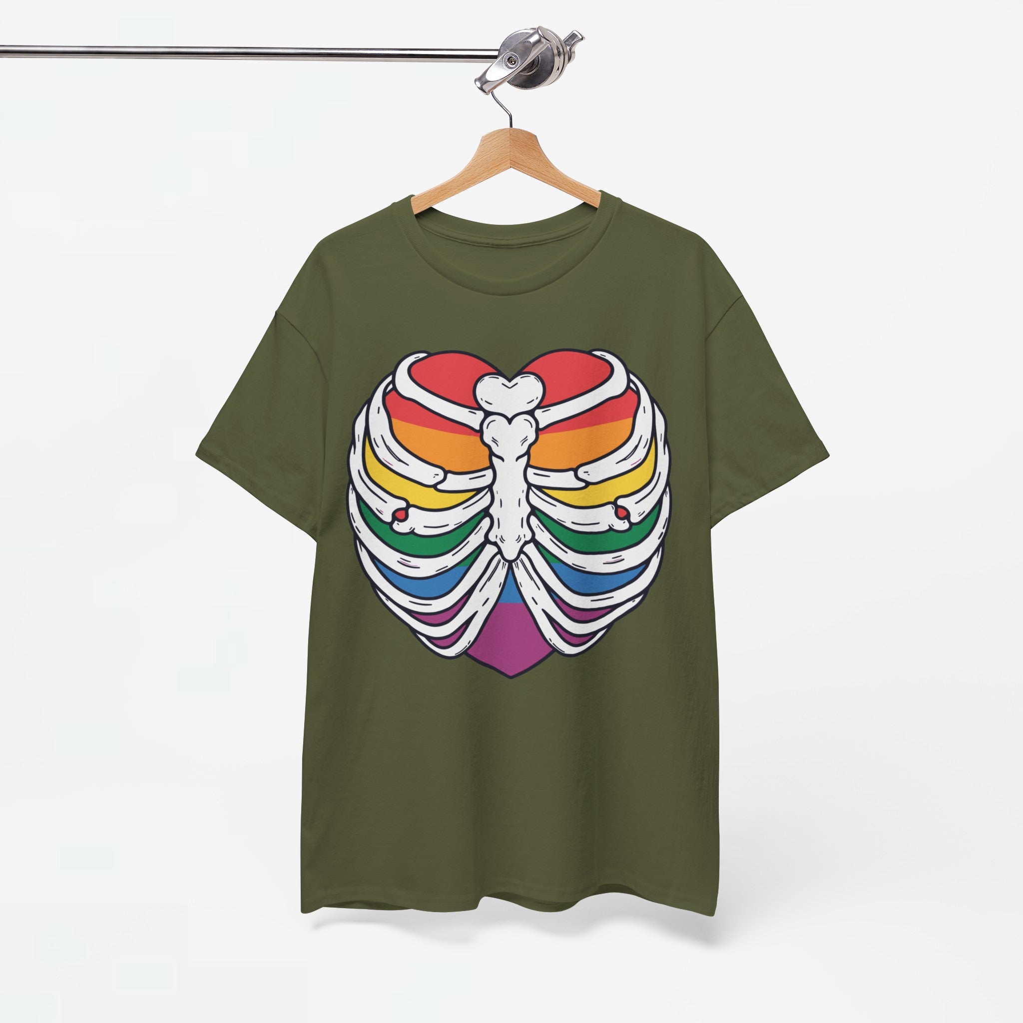 Gay Pride T-shirt - Skelet Regenbooghart - Oversized #67