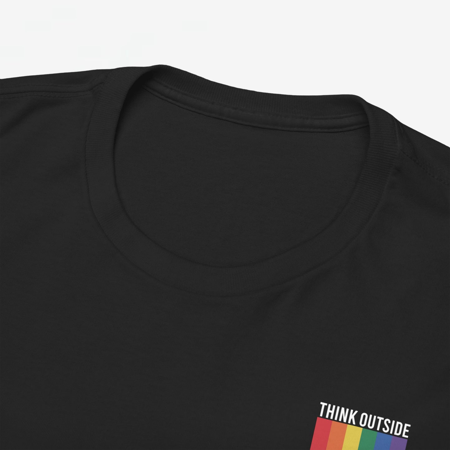 Gay Pride T-shirt - Think Outside The Box (witte tekst) - Back Print - Oversized #28