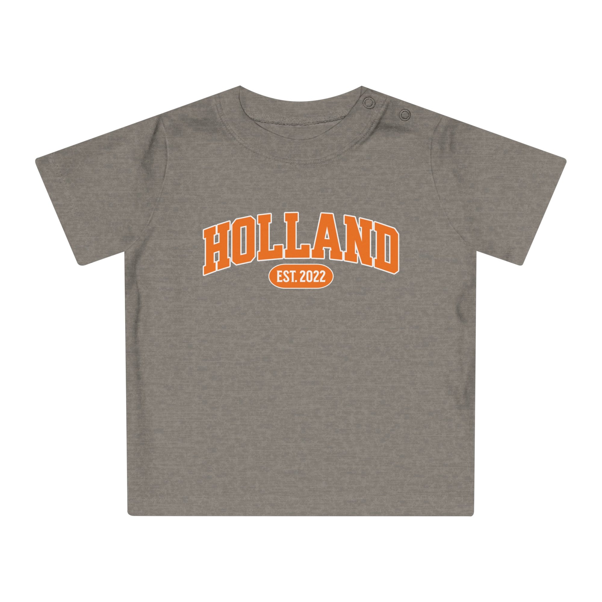 Baby T-shirt voor EK, WK en Koningsdag - Personaliseer met EST Jaar  - HOLLAND (Voorkant)