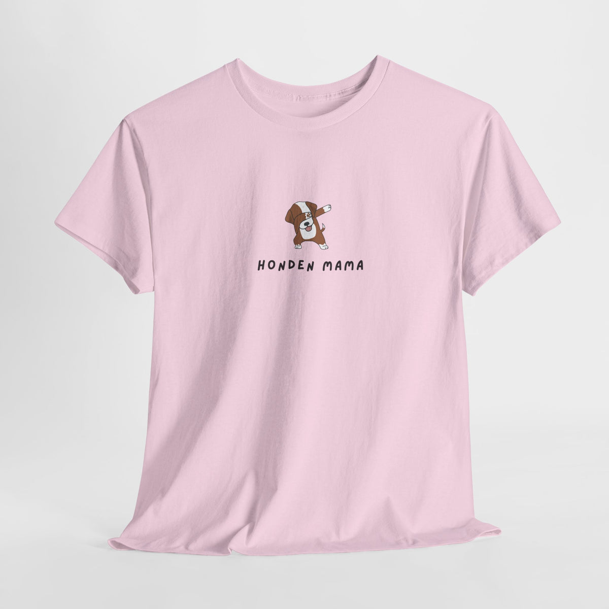 Roze oversized t-shirt met ronde hals en kleine borstprint 'Honden mama'.