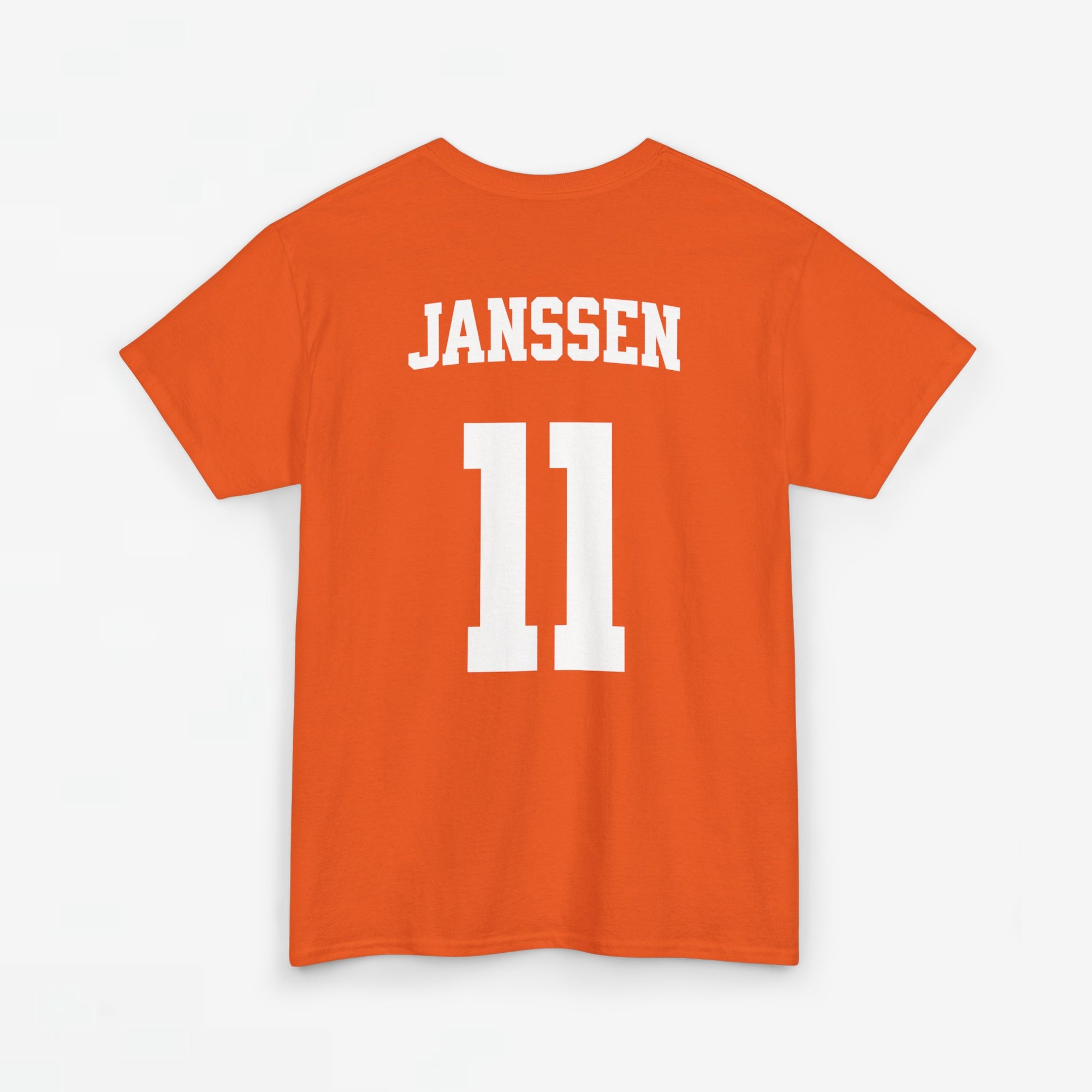 Oranje T-shirt voor EK, WK en Koningsdag - Personaliseer met Naam & Rugnummer - Nederlandse Vlag (witte tekst)