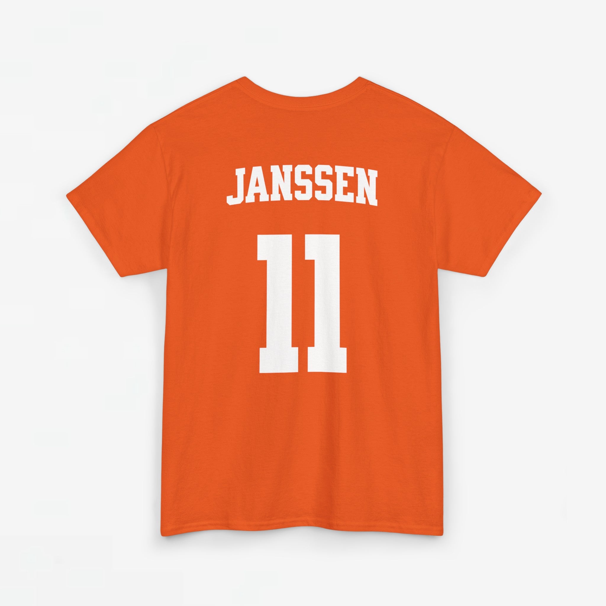 Oranje T-shirt voor EK, WK en Koningsdag - Personaliseer met Naam & Rugnummer - Nederlandse Vlag (witte tekst)