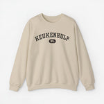 Beige sweater met ronde hals en KEUKENHULP-print op de borst