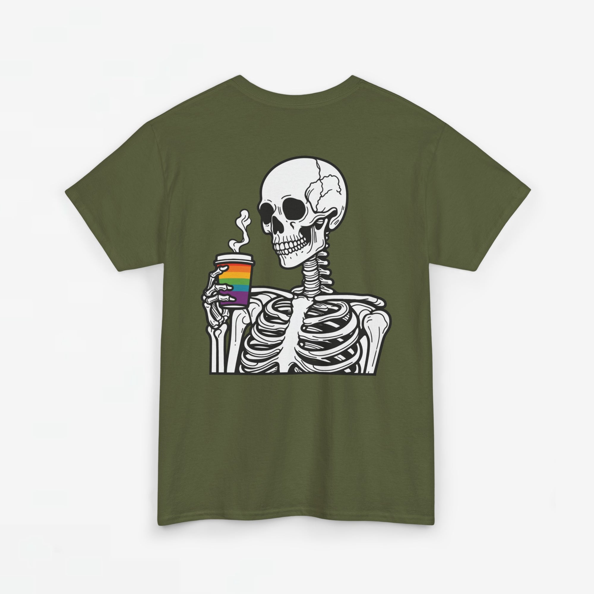 Gay Pride T-shirt - Skelet Regenboog Koffie - Oversized #73