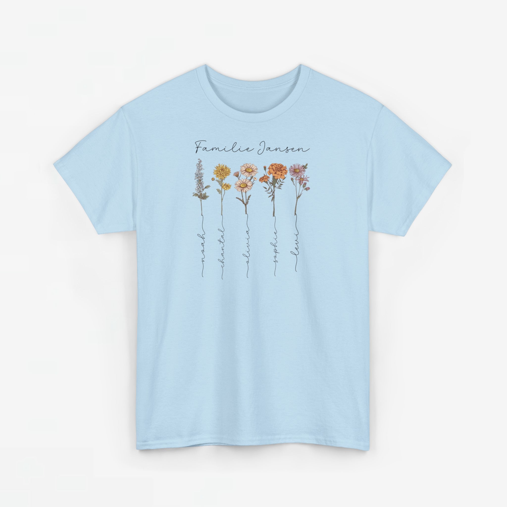Gepersonaliseerde Moederdag Mama Cadeau - T-shirt - Familienaam met namen en geboortemaand bloemen