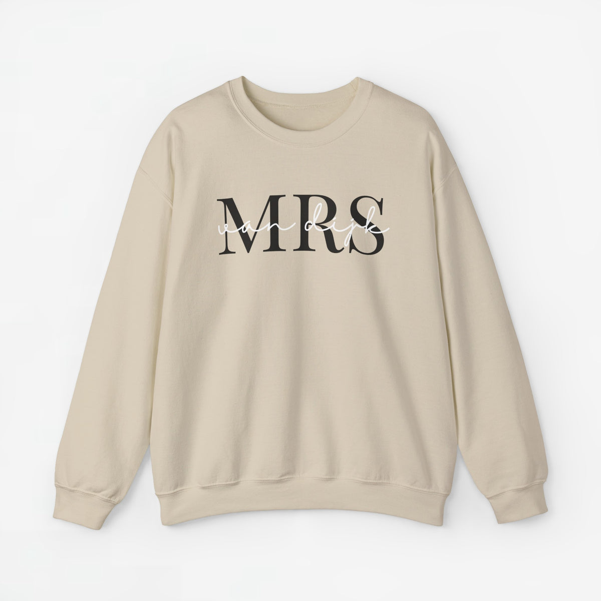 Gepersonaliseerde sweatshirt beige met opdruk “MRS” op de borst