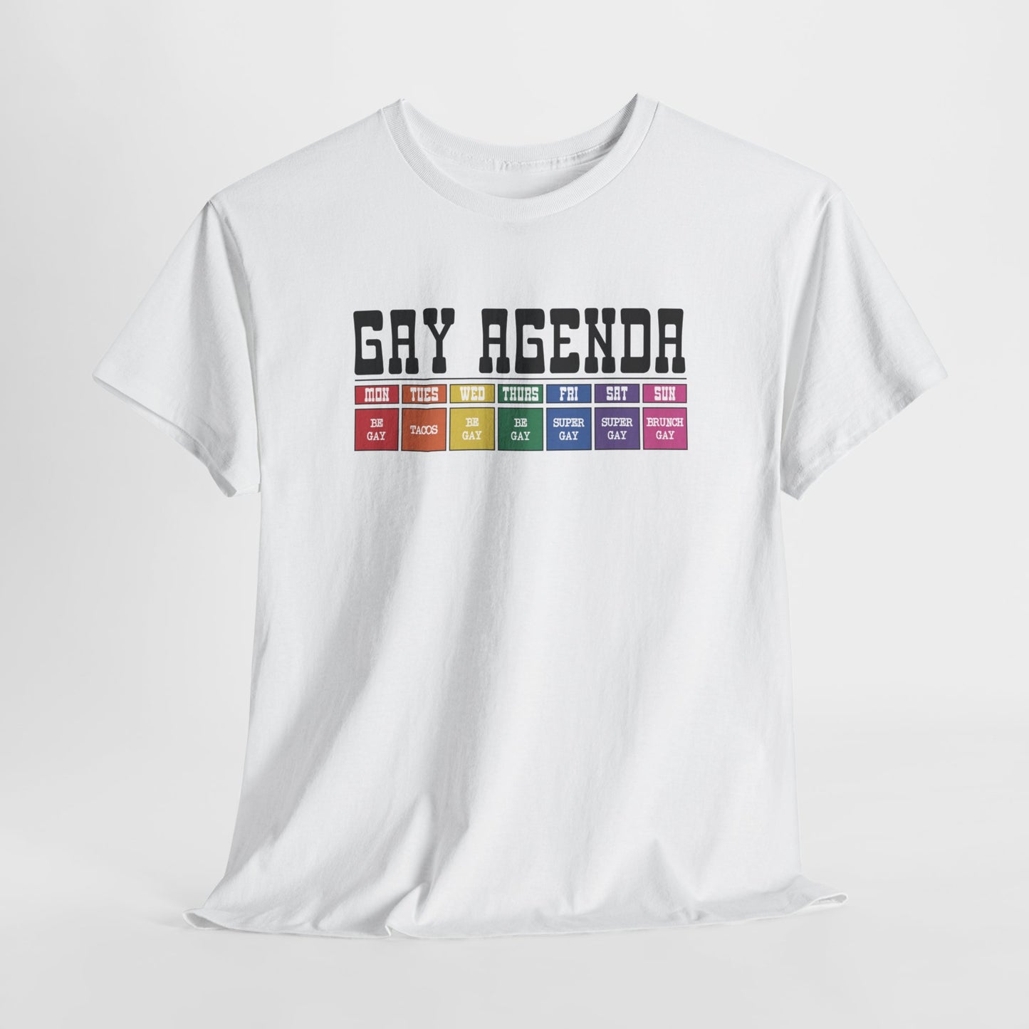 Gay Pride T-shirt - Gay Agenda (zwarte tekst) - Oversized #18