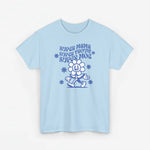 Lichtblauwe oversized t-shirt met blauwe ‘Super mama’ tekst en moeder-illustratie