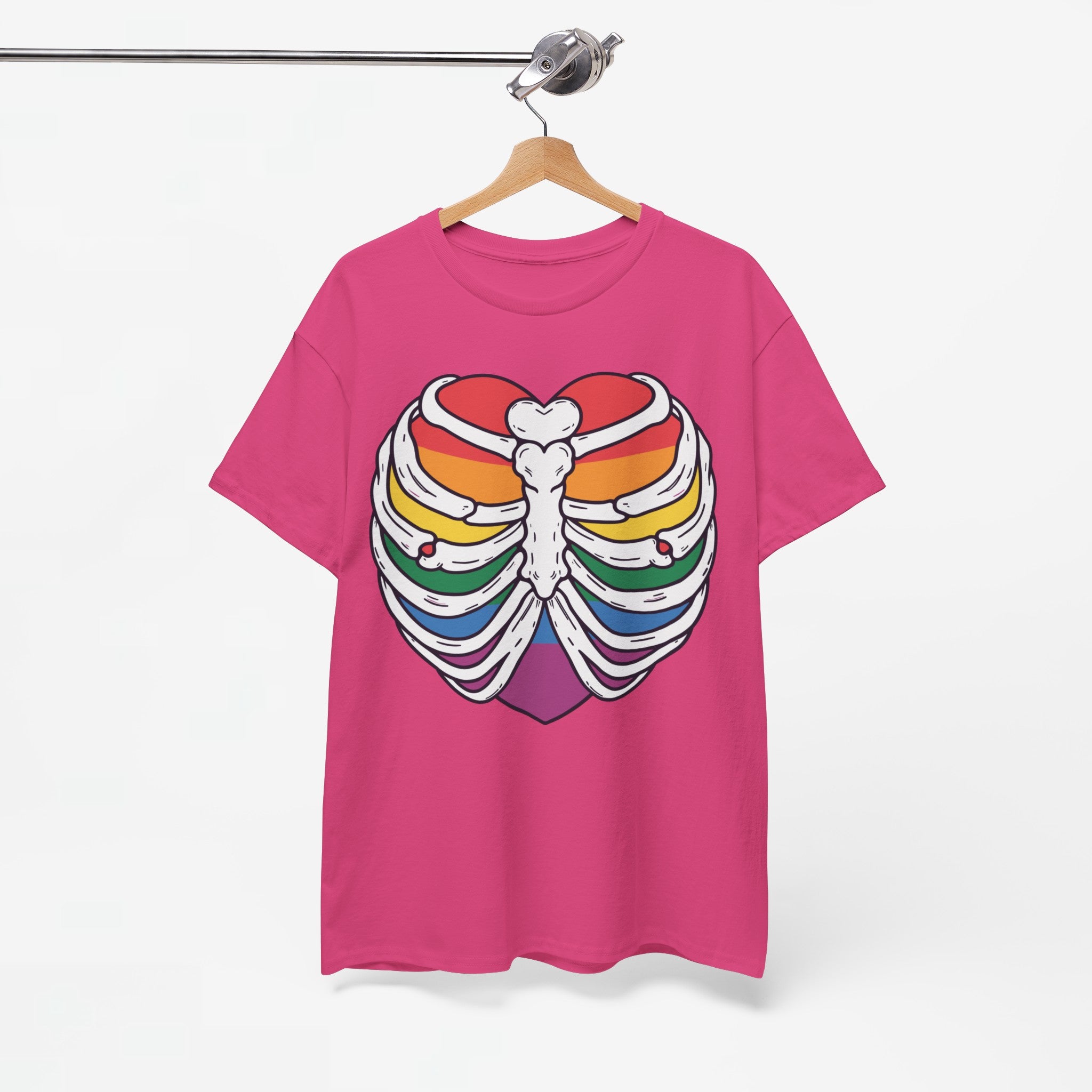 Gay Pride T-shirt - Skelet Regenbooghart - Oversized #67