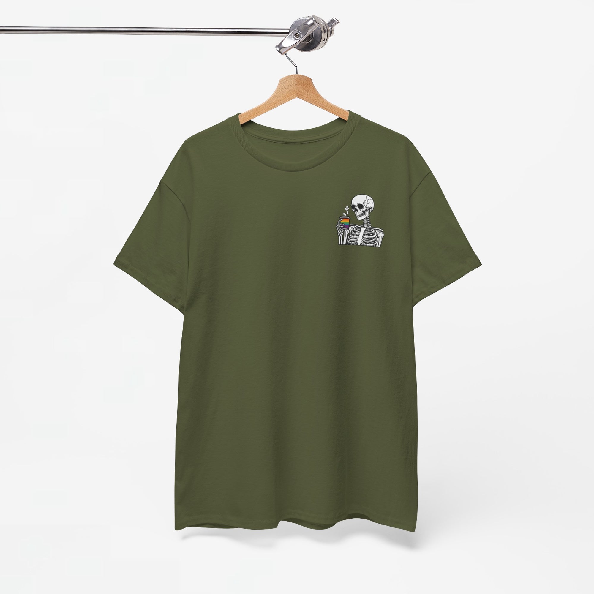 Gay Pride T-shirt - Skelet Regenboog Koffie - Oversized #73