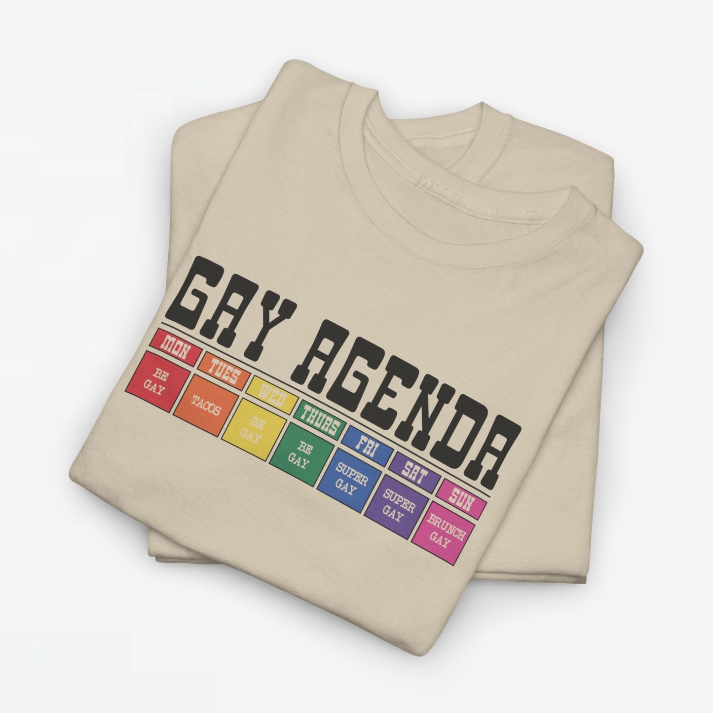 Gay Pride T-shirt - Gay Agenda (zwarte tekst) - Oversized #18