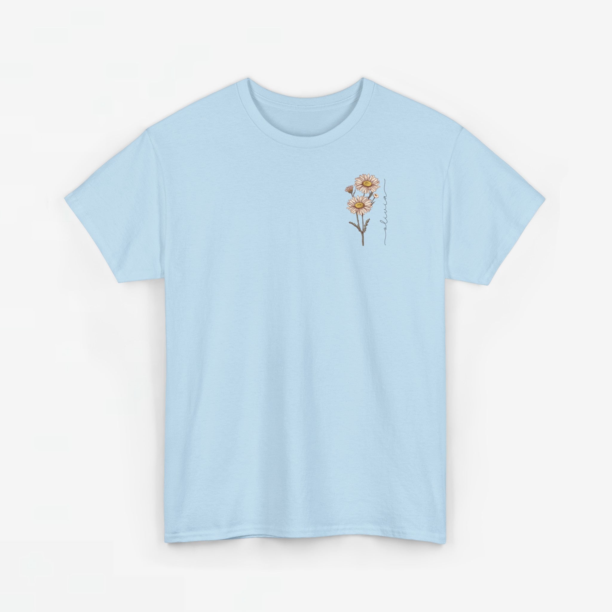 Gepersonaliseerde Moederdag Mama Cadeau - T-shirt - Geboortemaand bloem met naam - kleine print (zwarte tekst)