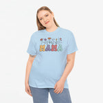 Oversized T-shirt voor mama in lichtblauw met kleurrijke bloemen en tekst MAMA op de borst