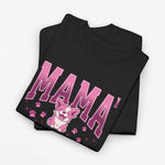 Oversized T-shirt zwart met roze “MAMA” print en illustratie van een schattig beertje/katje