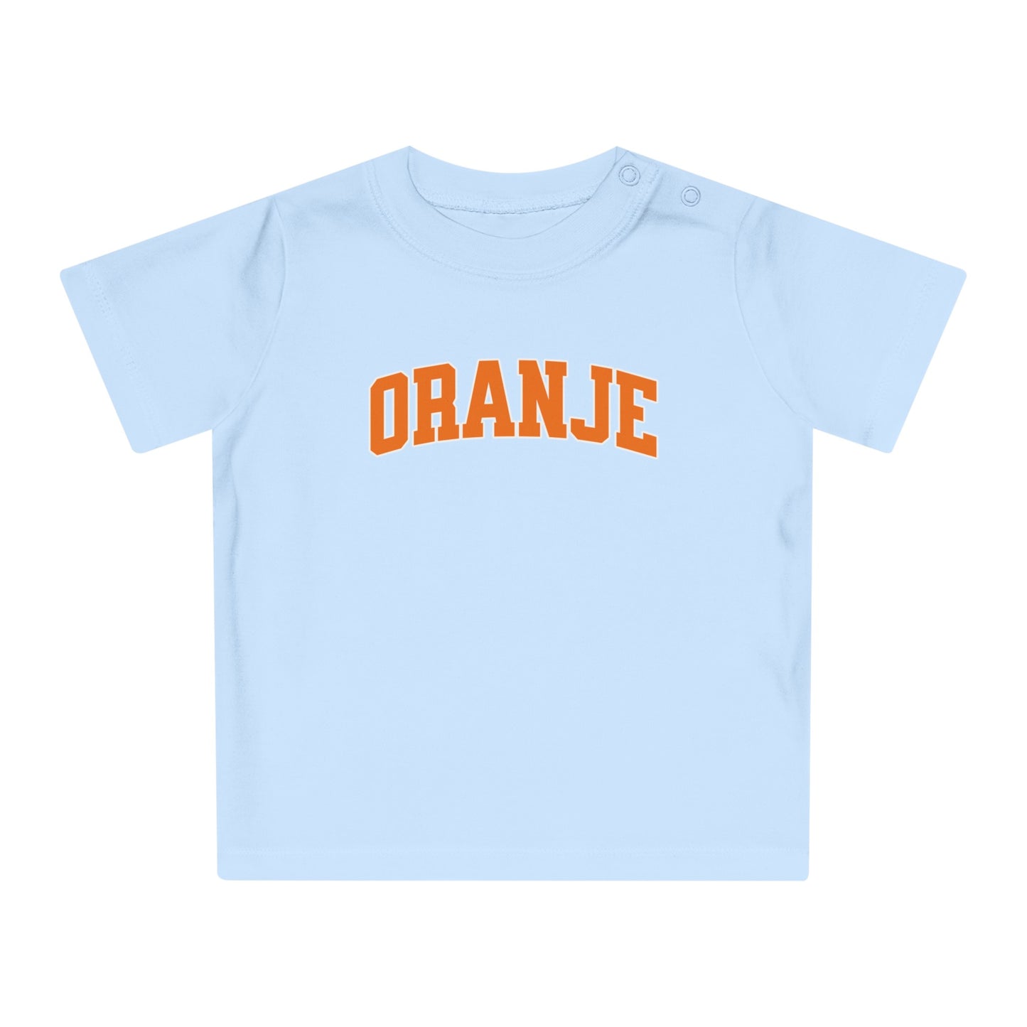 Baby T-shirt voor EK, WK en Koningsdag - ORANJE tekst