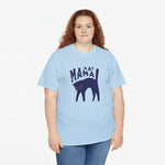 Oversized T-shirt lichtblauw met “Kat Mama” print en zwarte kattenillustratie