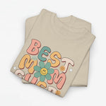 Zandkleurige oversized T-shirt met kleurrijke bloemenprint en tekst "Best Mom Ever"