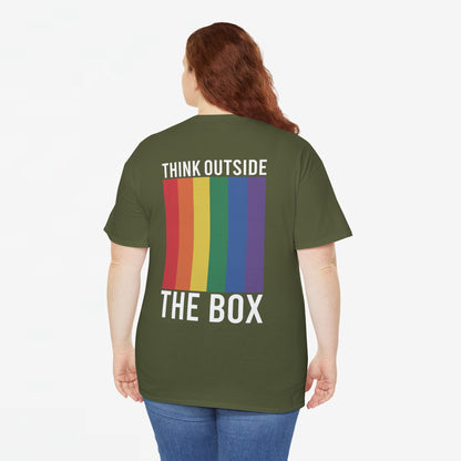 Gay Pride T-shirt - Think Outside The Box (witte tekst) - Back Print - Oversized #28