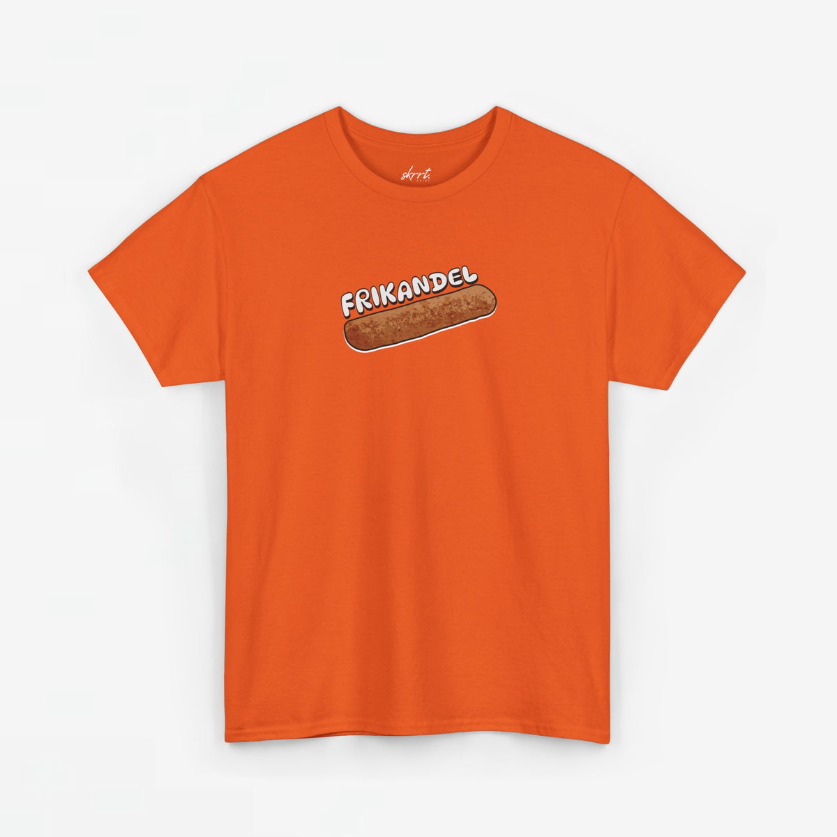 Oversized oranje T-shirt met frikandel-frontprint en ronde hals