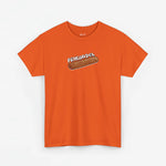 Oversized oranje T-shirt met frikandel-frontprint en ronde hals